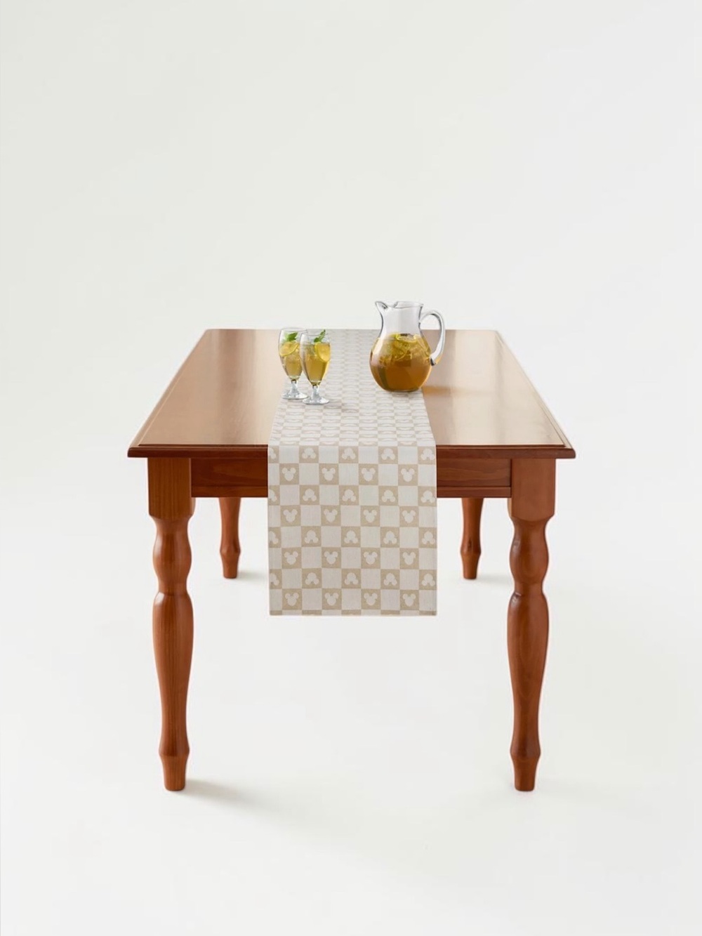 Disney Mickey Mouse Table Runner 13x72 Taupe Checkered Neutral Woven Farmhouse